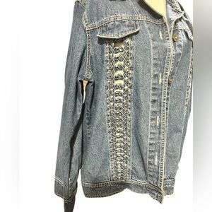 KEREN HART Vintage Jean Jacket Open Braided Sides Size XL Blue Denim VGC